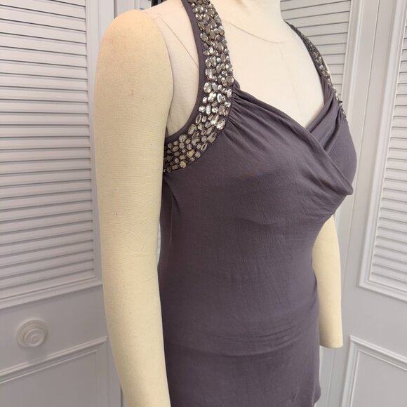 Vintage Cache Grey Top w/ Stones Sz. S (M) Sleeveless Figure Flattering - Picture 10 of 16